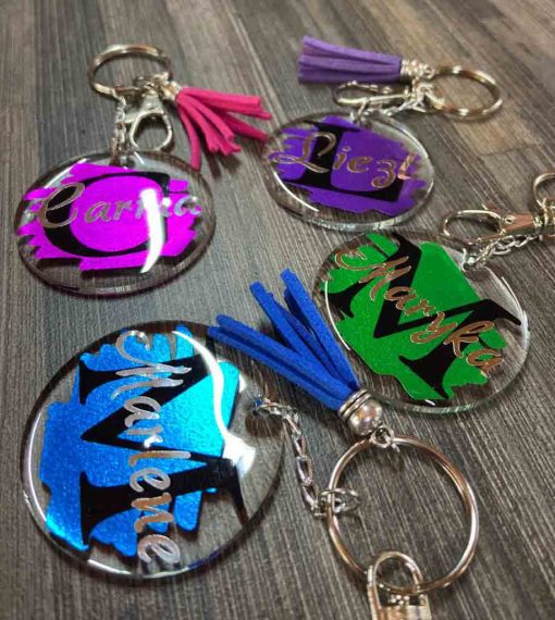 Perspex-key-chains-With printed name of choice