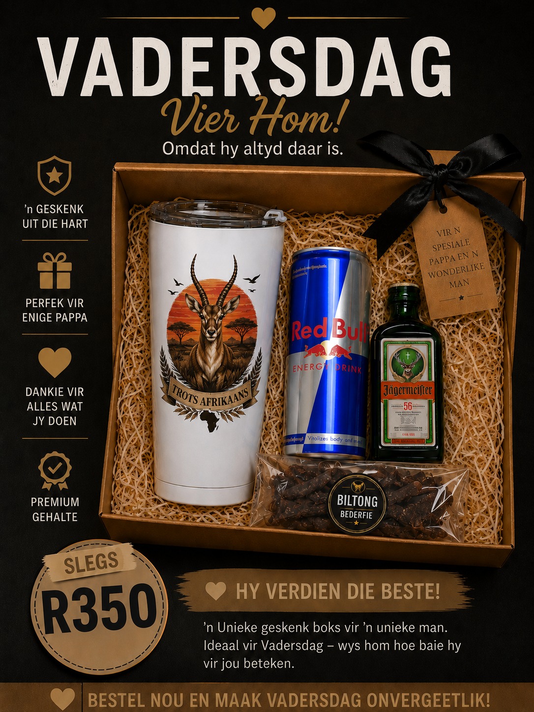 Vadersdag Trots Afrikaans Springbok bergtoneel tumbler geskenk R350