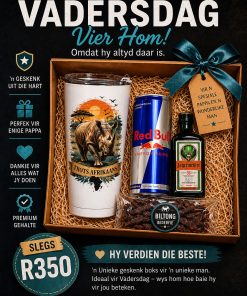 Vadersdag Trots Afrikaans Renoster tumbler geskenk stel R350