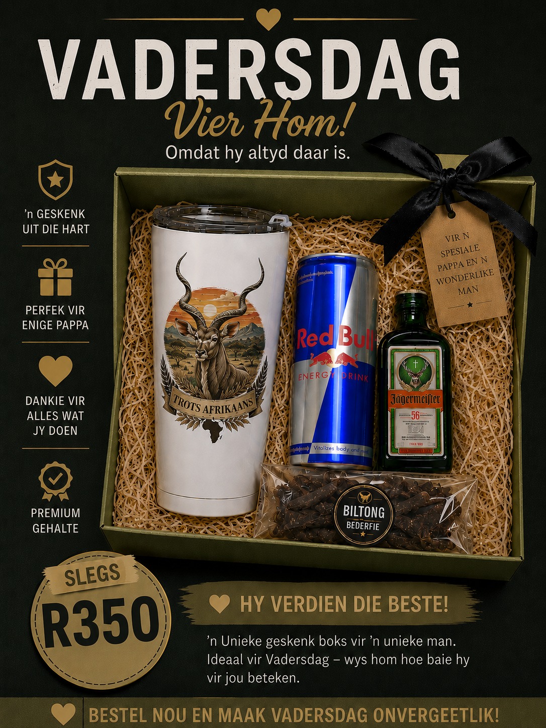 Vadersdag Trots Afrikaans Koedoe tumbler geskenk stel R350