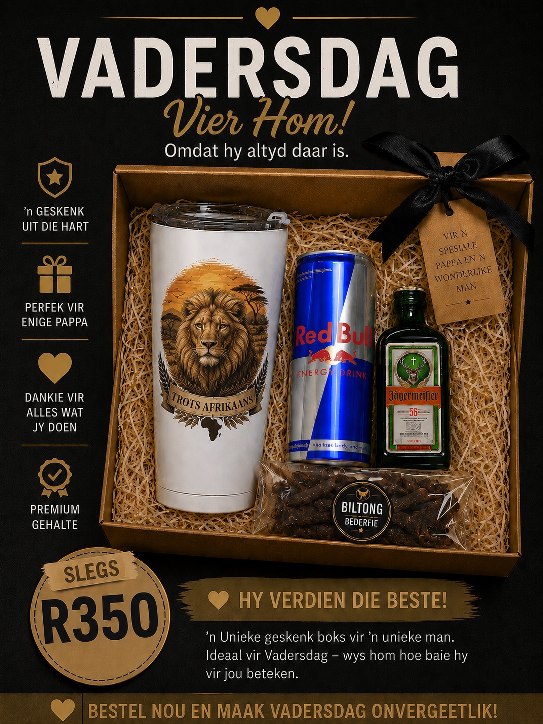 Vadersdag Trots Afrikaans Leeu tumbler geskenk stel R350