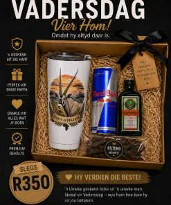 Vadersdag Trots Afrikaans Gemsbok tumbler geskenk stel R350