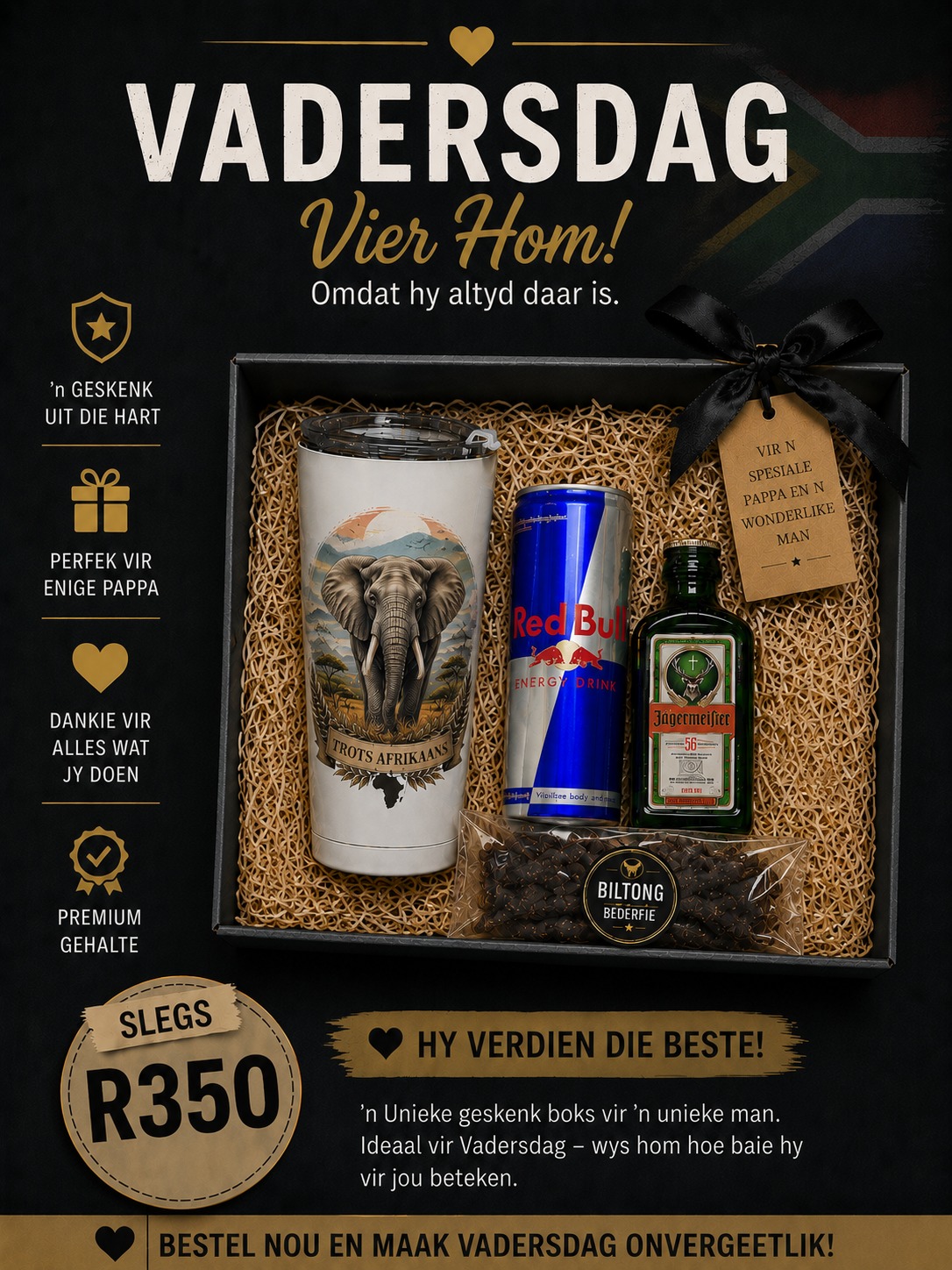 Vadersdag Trots Afrikaans Olifant tumbler geskenk stel R350