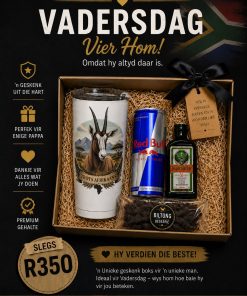 Vadersdag Trots Afrikaans Blesbok tumbler geskenk stel R350