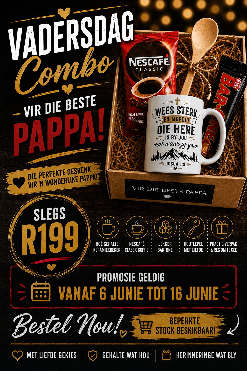 Vadersdag combo Wees Sterk en Moedig Josua 1:9 mug geskenk R199