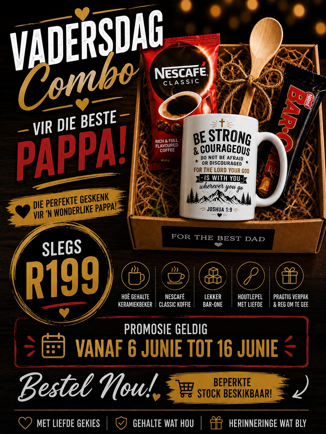 Vadersdag combo Be Strong Courageous Joshua 1:9 mug gift set R199